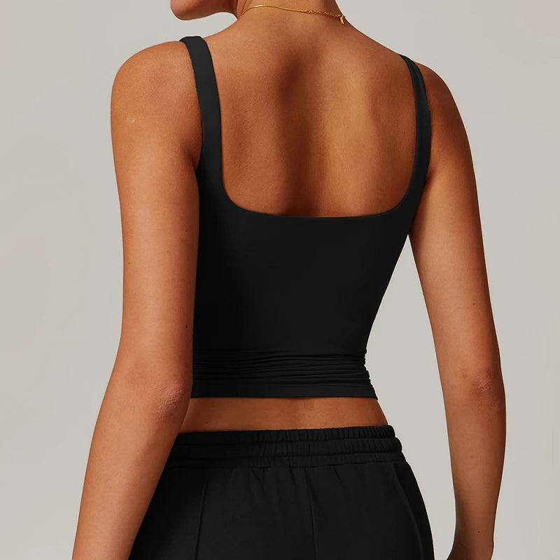 Sports Bra Square Neck Top - Black