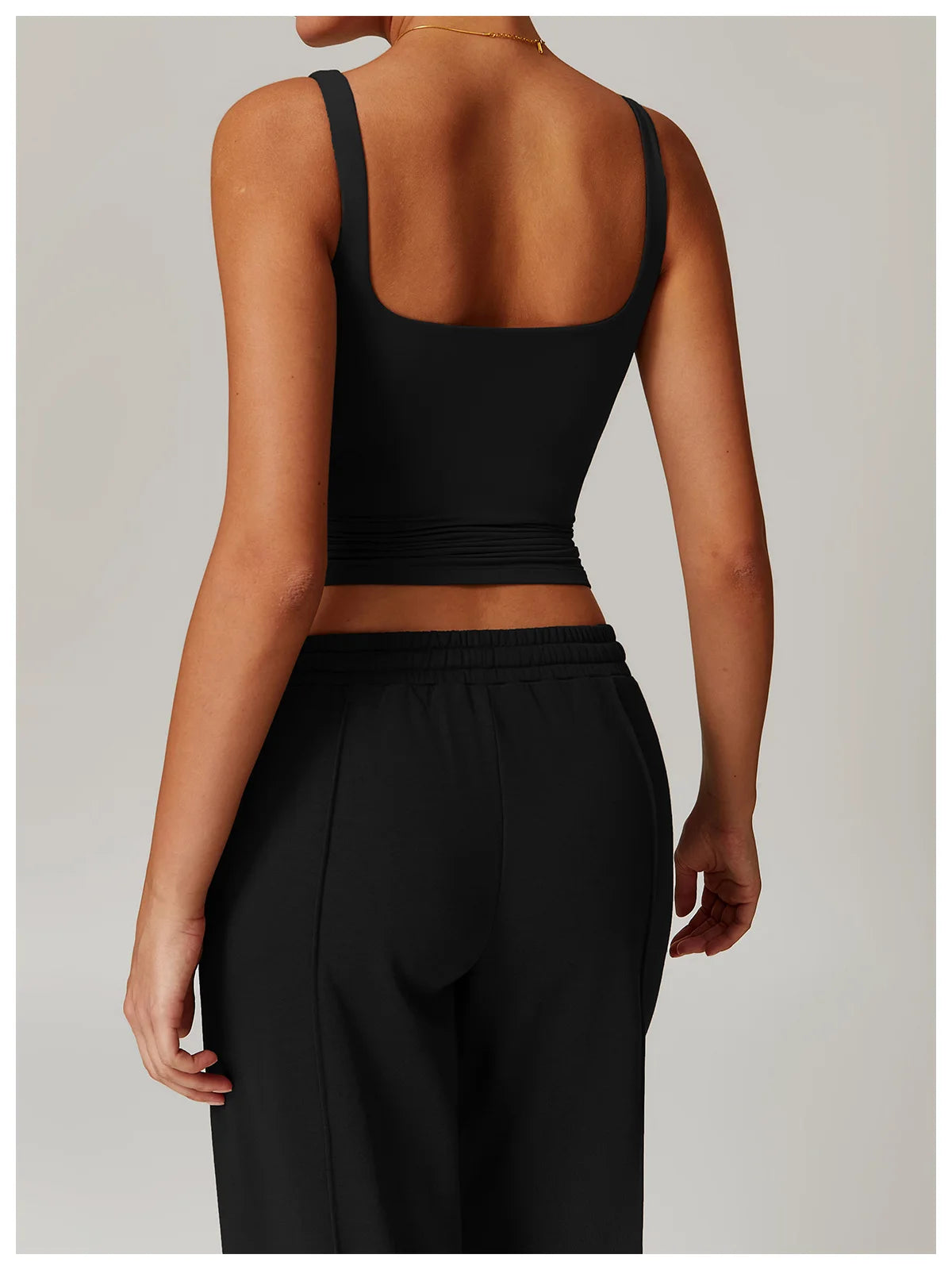 Sports Bra Square Neck Top - Black